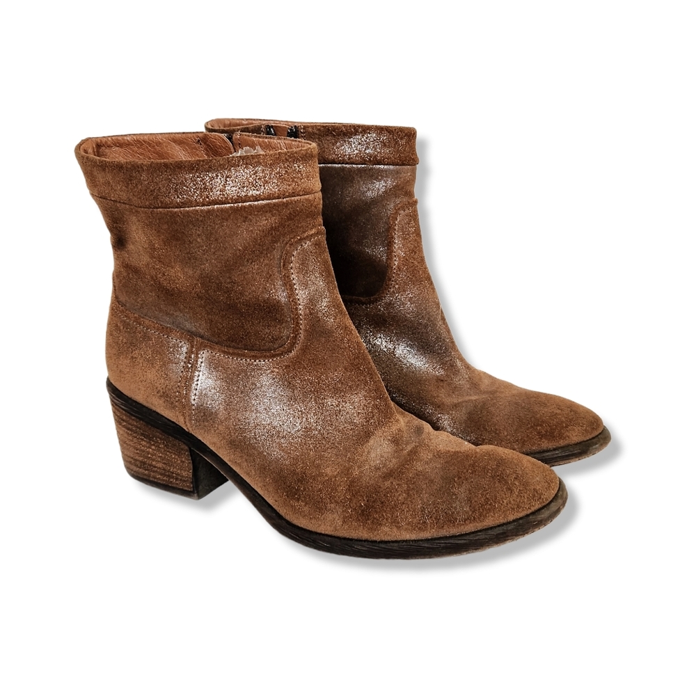 Donald Pliner Darua Brown Leather Metallic Ankle Boots Booties Women's Size 6